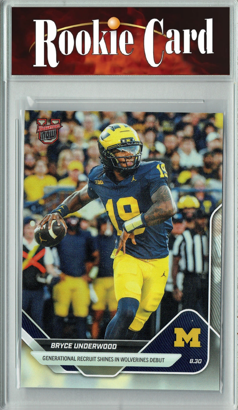 Certified Mint+ Bryce Underwood 2025 Bowman University Now #15 1st Big Ten Win Rookie Card Michigan