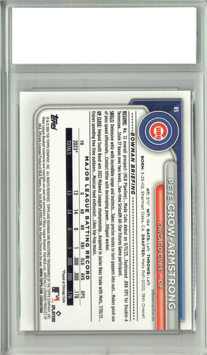 Certified Mint+ Pete Crow-Armstrong 2024 Bowman #85 Cubs Rookie Card Chicago Cubs