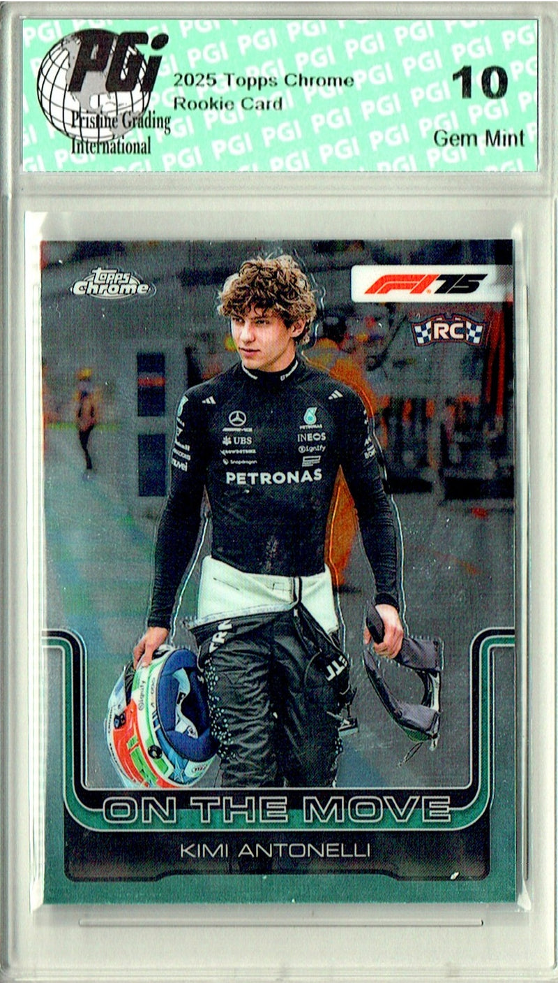 Kimi Antonelli Rookie Card 2025 Topps Chrome #185, PGI 10, Mercedes Racing