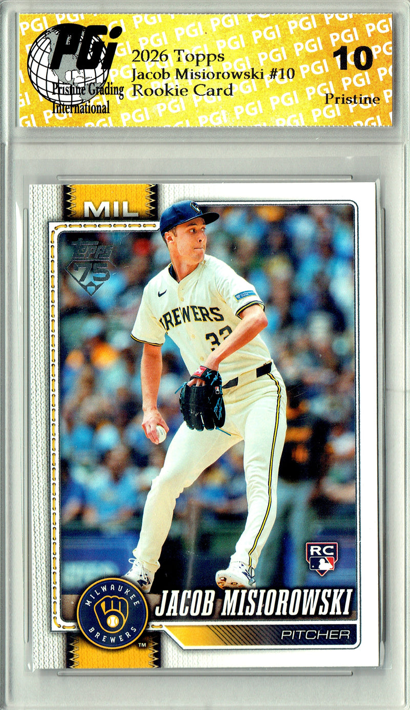 Jacob Misiorowski Rookie Card 2026 Topps #10 PRISTINE, PGI 10, Milwaukee Brewers Baseball