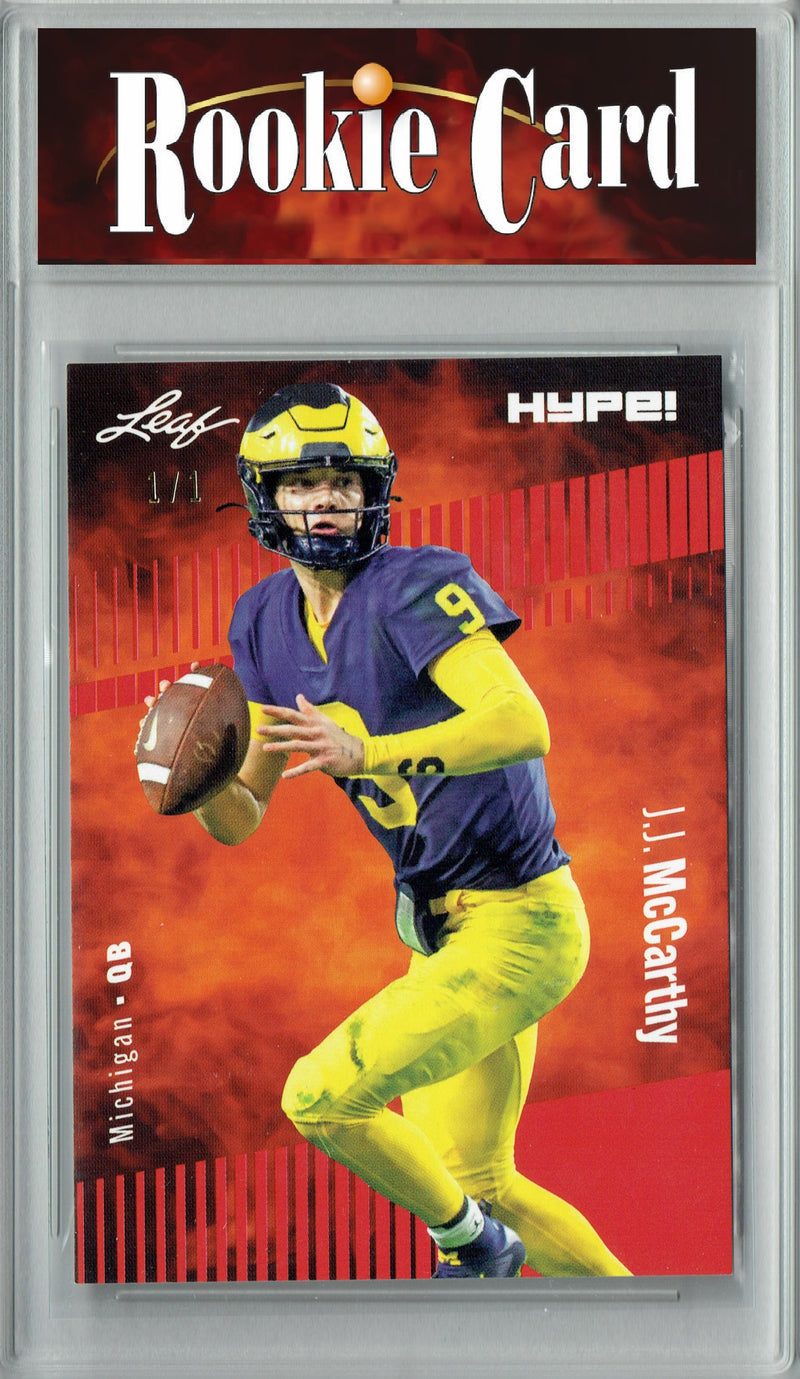 J.J. McCarthy Rookie Card Minnesota Football Trading Card 2023 Leaf HYPE! #122A Red Blank Back 1/1  Certified Mint+