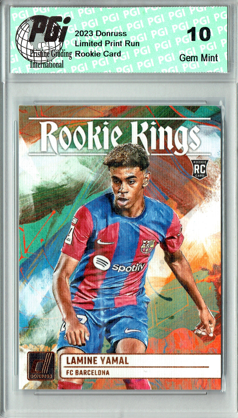 Lamine Yamal Rookie Card 2023 Donruss #2 Rookie Kings, PGI 10, Barcelona Soccer
