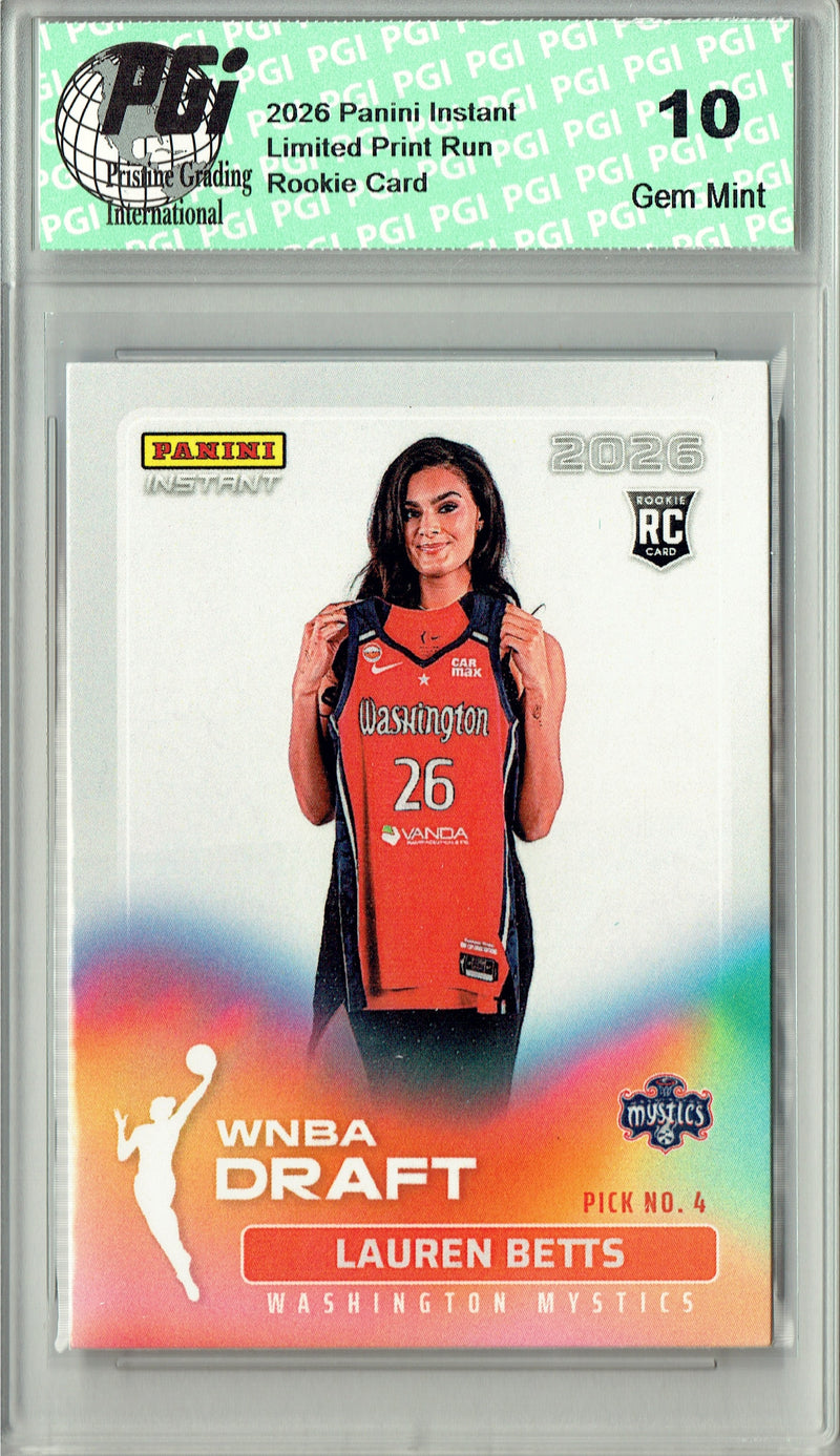 Lauren Betts Rookie Card Washington Mystics 2026 WNBA Draft Night #DN-4 1 of 3518 PGI 10 Gem Mint Trading Card
