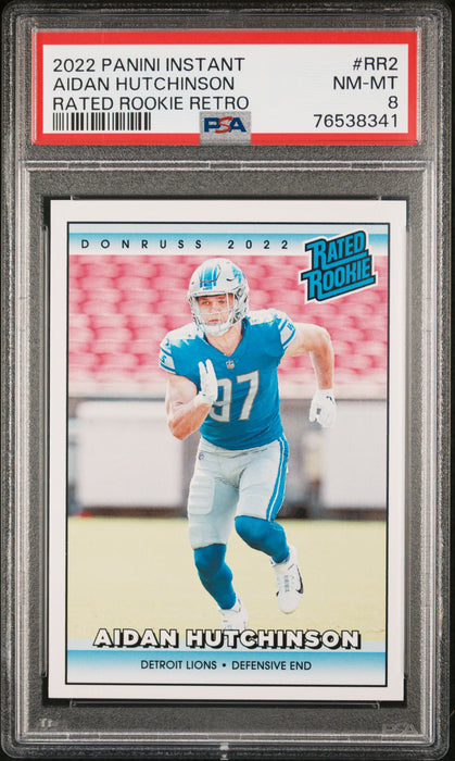 PSA 8 NM-MT Aidan Hutchinson 2022 Panini Instant #RR2 Rookie Card Rated Rookie Retro