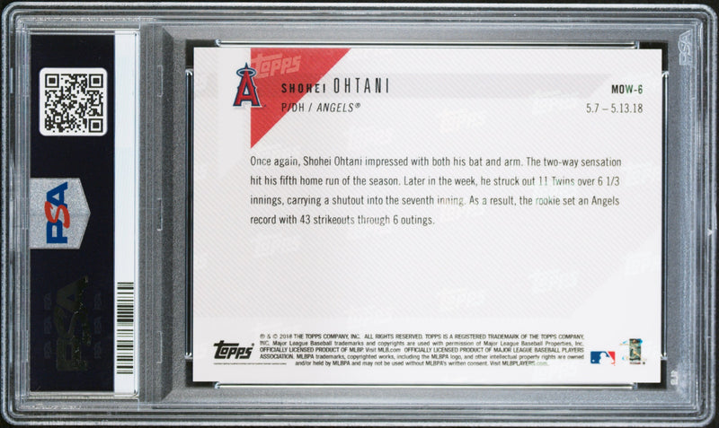 Shohei Ohtani Rookie Card 2018 Topps Now #MOW-6 Moment of the Week, PSA 10, Los Angeles Angels Baseball