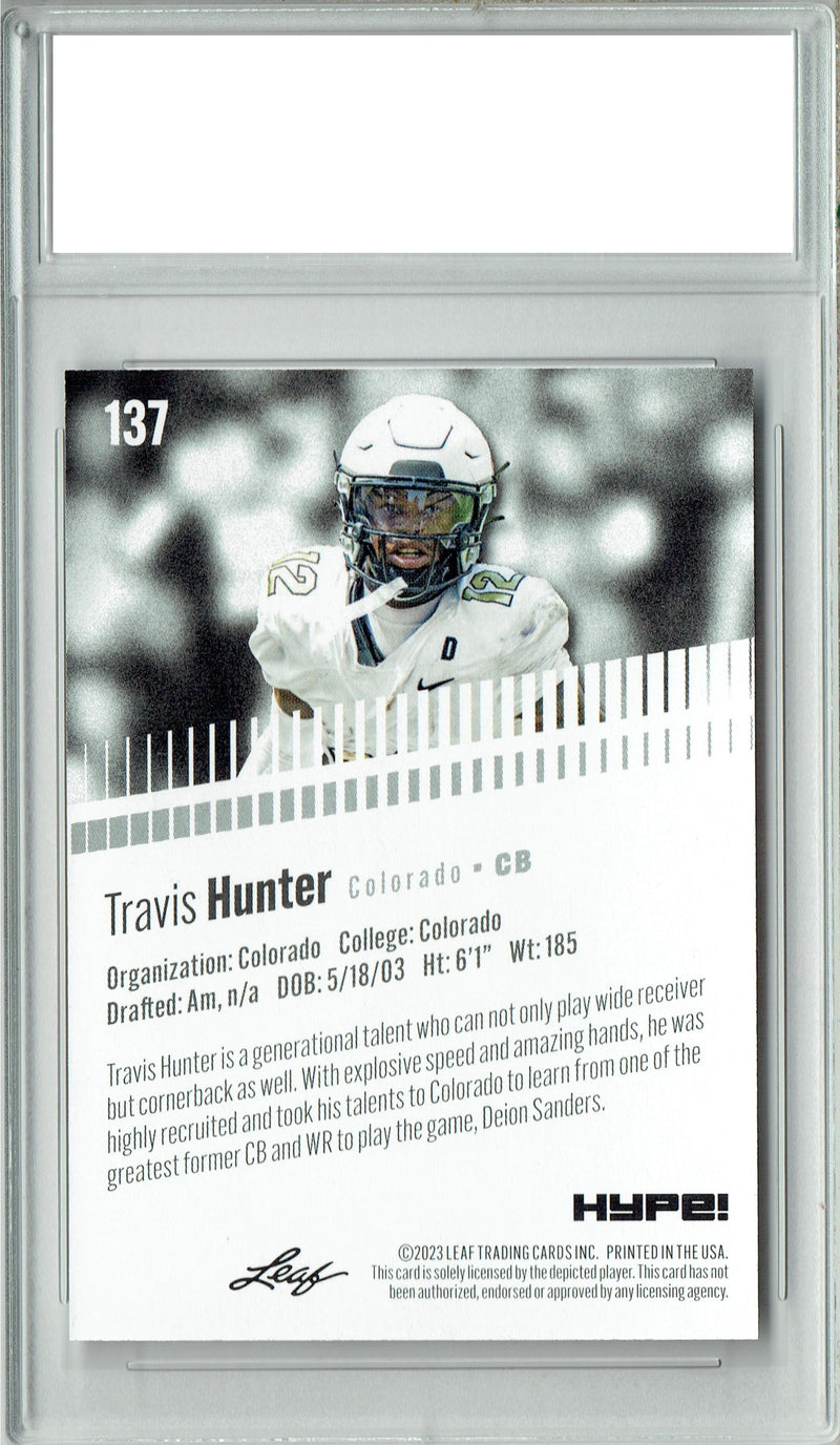 Travis Hunter Rookie Card Jacksonville PGI 10 Gem Mint Football Trading Card 2023 Leaf HYPE! #137 Only 5000 Made!