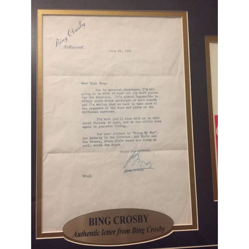Bing Crosby Hand Signed Letter Beckett BAS COA Framed Collage