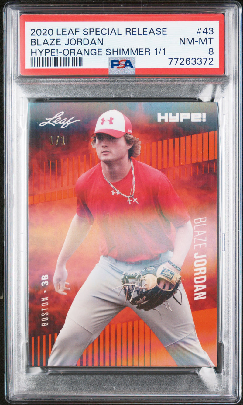 PSA 8 NM-MT Blaze Jordan 2020 Leaf Hype #43 Rookie Card Orange Shimmer #1/1