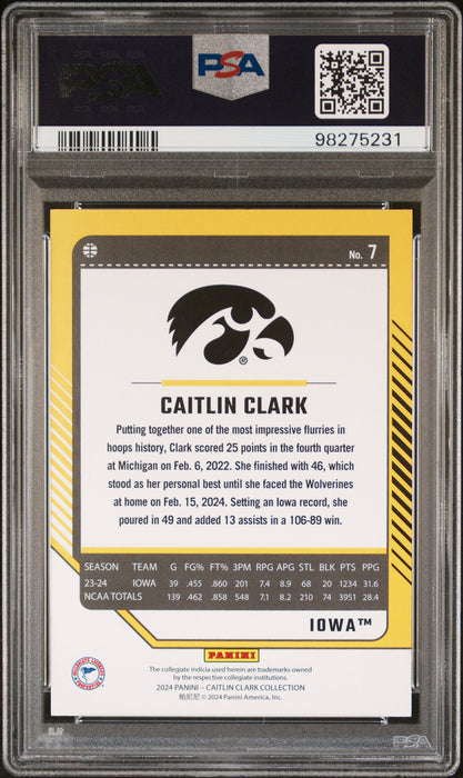 PSA 9 2024 Panini Caitlin Clark Collection #7 Donruss Blue SP 13/22 Rookie Card