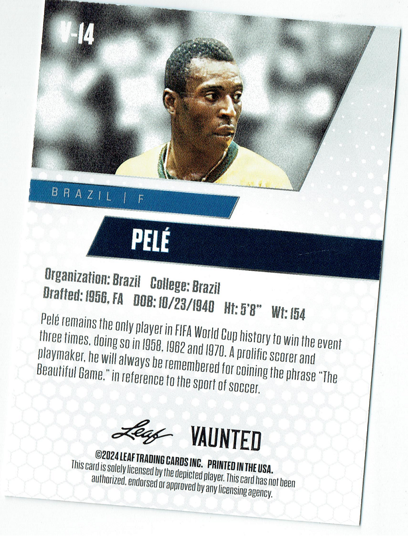 Mint Pele 2024 Leaf Vaunted #14V Debut Collection Rare Trading Card Brazil