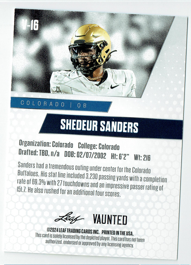 Mint Shedeur Sanders 2024 Leaf Vaunted #16V Debut Collection Rookie Card