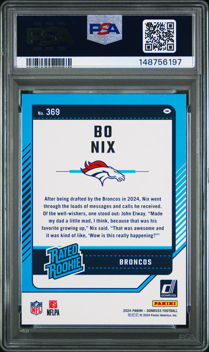 PSA 9 Bo Nix 2024 Donruss #369 Rookie Card Denver Broncos
