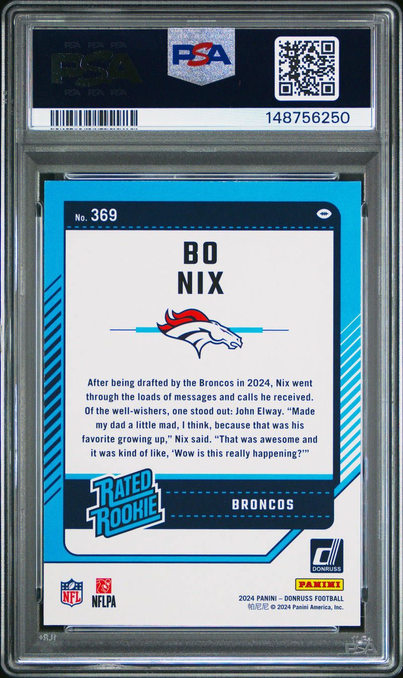 PSA 10 Bo Nix 2024 Donruss #369 Rookie Card Denver Broncos