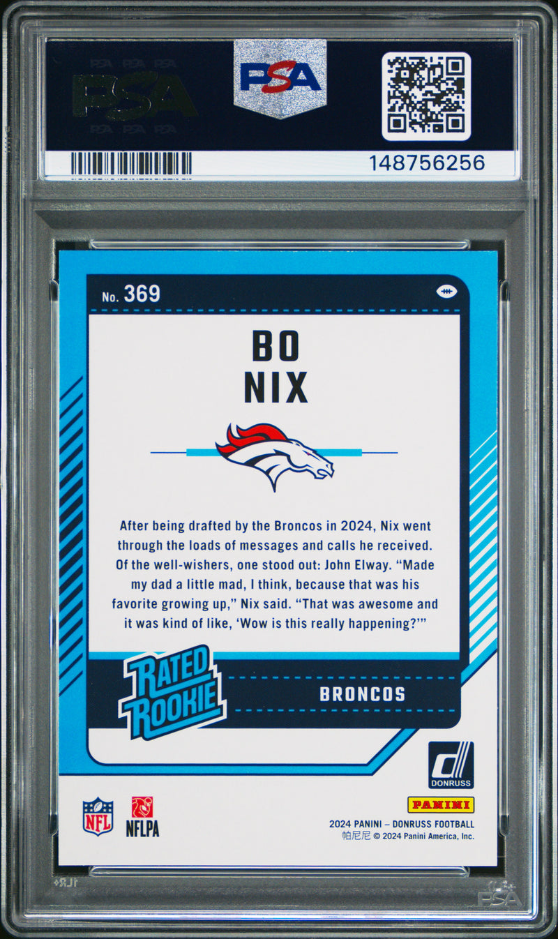 PSA 8 Bo Nix 2024 Donruss #369 Rookie Card Denver Broncos