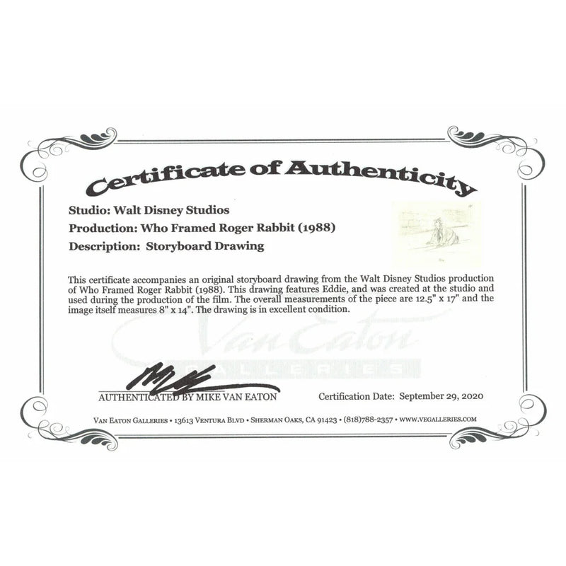 Bob Hoskins Signed who Framed Roger Rabbit Studio Used Storyboard Drawing Framed PSA/DNA COA