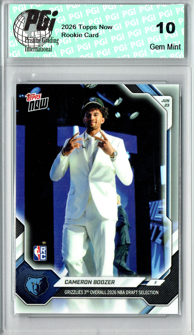 Cameron Boozer Rookie Card 2026 Topps Now #CBOO NBA Draft Night, PGI 10, Memphis Grizzlies Basketball