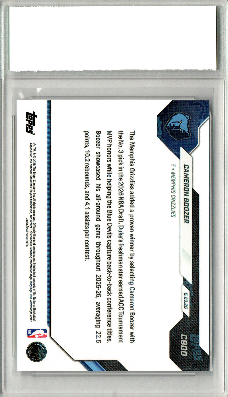 Cameron Boozer Rookie Card 2026 Topps Now #CBOO NBA Draft Night, Certified Mint+ Condition, Memphis Grizzlies Basketball
