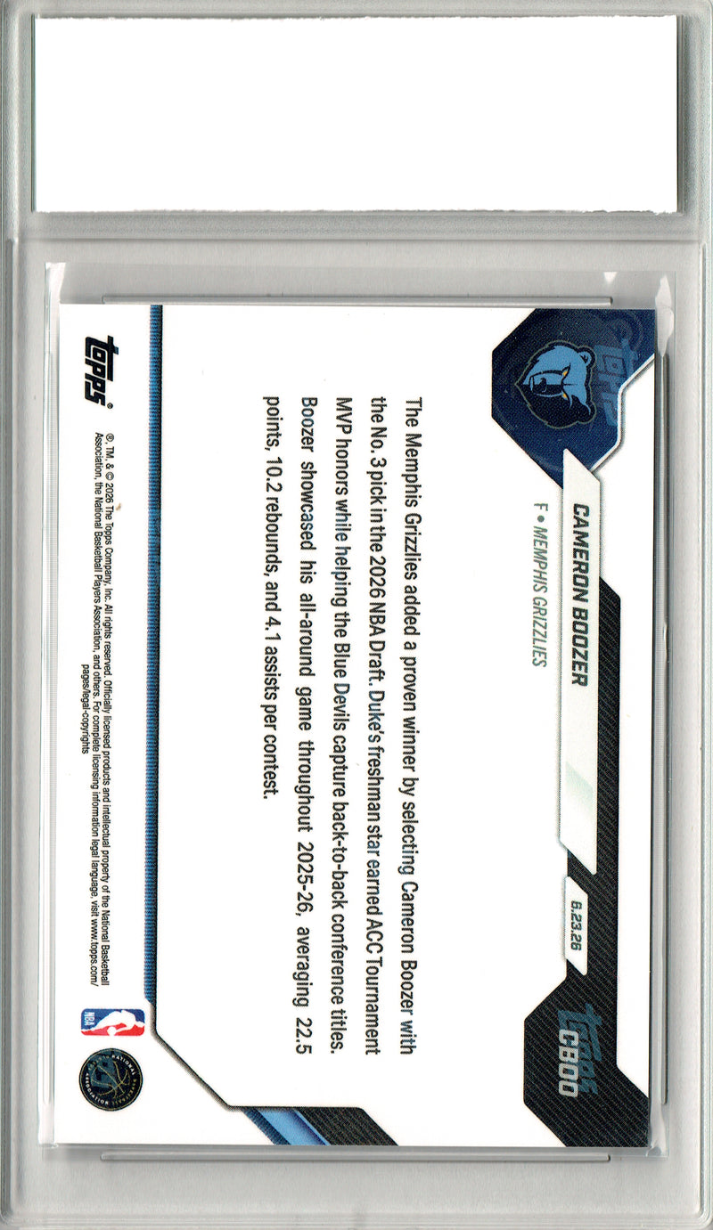 Cameron Boozer Rookie Card 2026 Topps Now #CBOO PRISTINE, PGI 10, Memphis Grizzlies Basketball