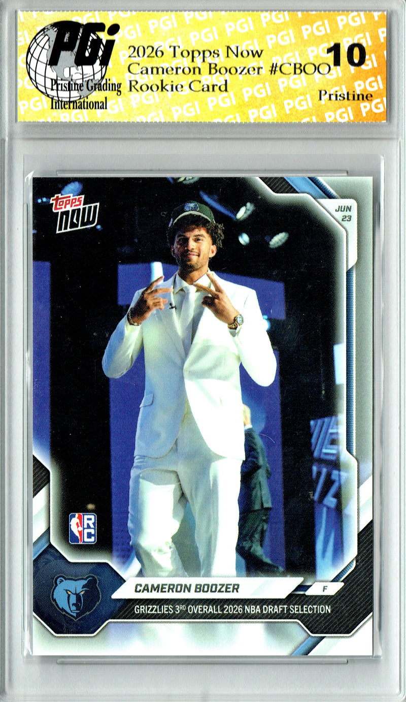 Cameron Boozer Rookie Card 2026 Topps Now #CBOO PRISTINE, PGI 10, Memphis Grizzlies Basketball