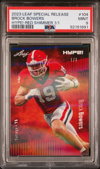 PSA 9 Brock Bowers 2023 Leaf Hype! #104 Red Shimmer 1/1 Rookie Card