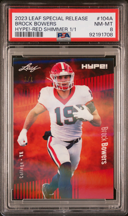 PSA 8 Brock Bowers 2023 Leaf Hype! #104A Red Shimmer 1/1 Rookie Card