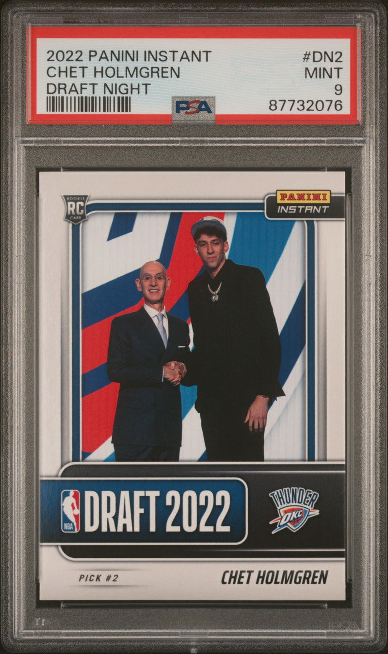 PSA 9 Chet Holmgren 2022 Panini Instant #DN2 Draft Night 1 of 1729 Rookie Card Oklahoma City Thunder