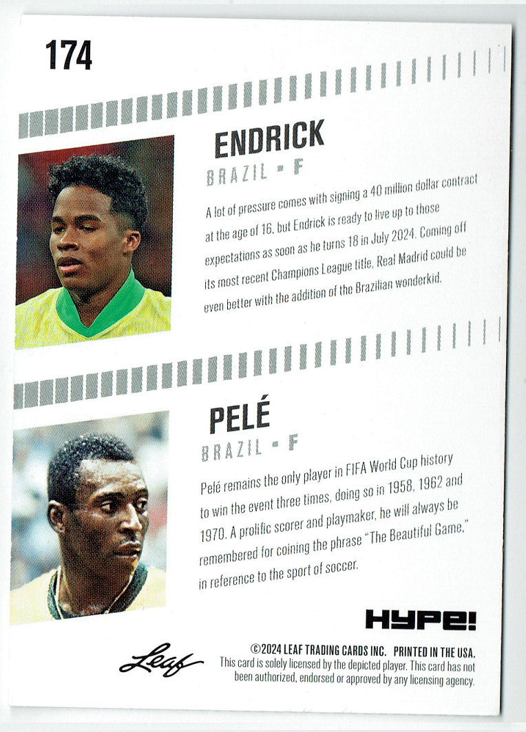 Mint Pele/Endrick 2024 Leaf HYPE! #LH-174 Only 5000 Made Rookie Card Brazil