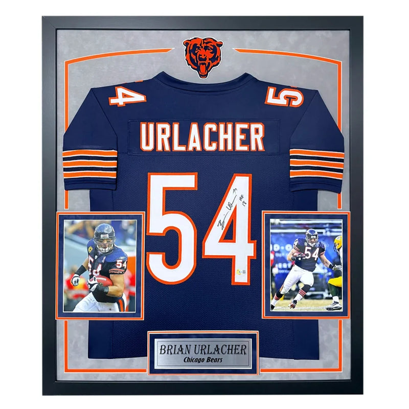 Brian Urlacher Autographed Chicago Bears Jersey Framed BAS Signed Inscribed Hof