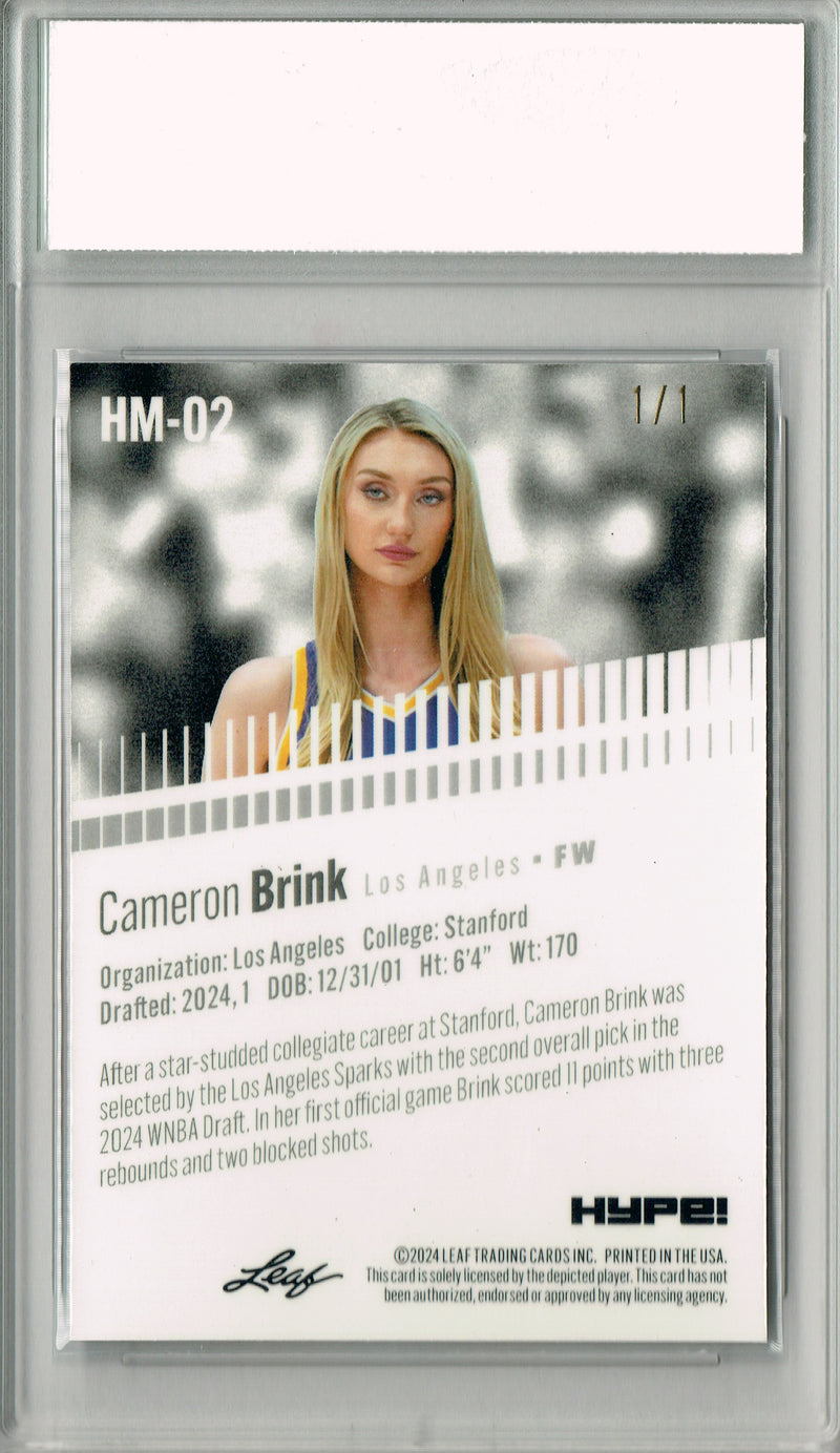 Cameron Brink Rookie Card 2024 Leaf HYPE! #HM-02 Metal 1/1 Neon, PGI 10, Los Angeles Sparks Basketball