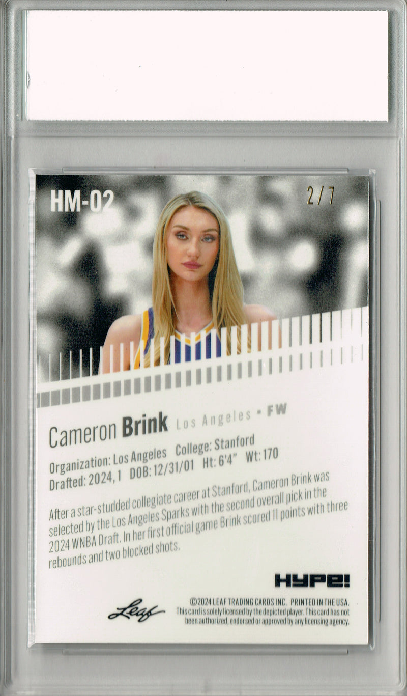 Cameron Brink Rookie Card 2024 Leaf HYPE! Metal #HM-02 Black Only 7 Made PGI 10 Gem Mint Los Angeles