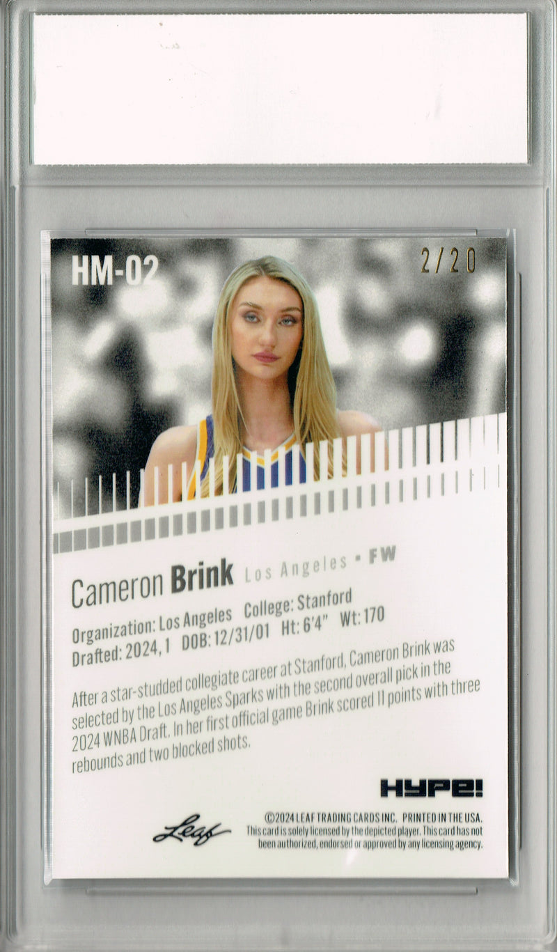 Cameron Brink Rookie Card 2024 Leaf HYPE! Metal #HM-02 Blue Only 20 Made PGI 10 Gem Mint Los Angeles