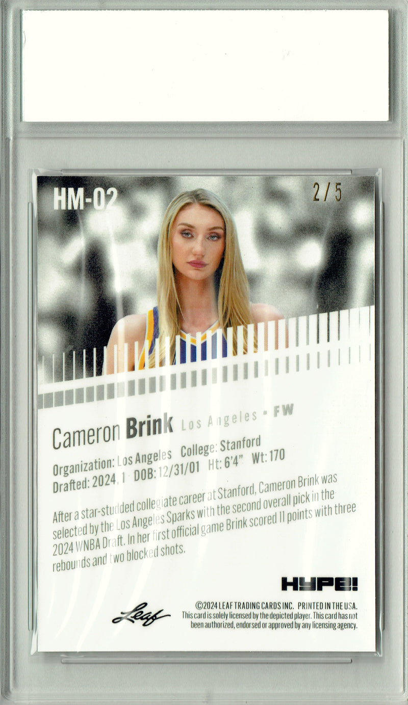 Cameron Brink Rookie Card 2024 Leaf HYPE! Metal #HM-02 Green Only 5 Made PGI 10 Gem Mint Los Angeles