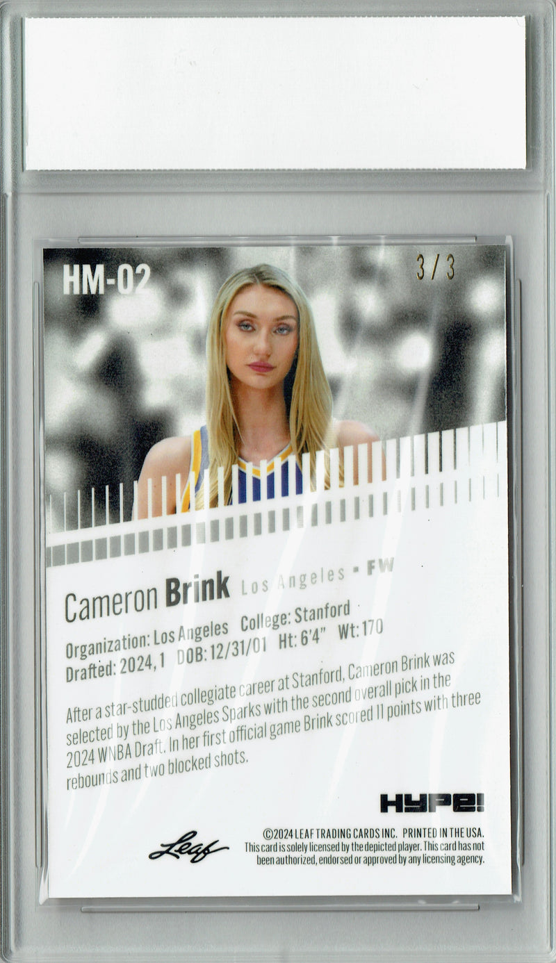 Cameron Brink Rookie Card 2024 Leaf HYPE! Metal #HM-02 Orange Only 3 Made PGI 10 Gem Mint Los Angeles