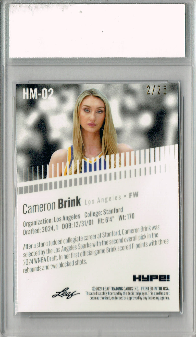 Cameron Brink Rookie Card 2024 Leaf HYPE! Metal #HM-02 Silver Only 25 Made PGI 10 Gem Mint Los Angeles