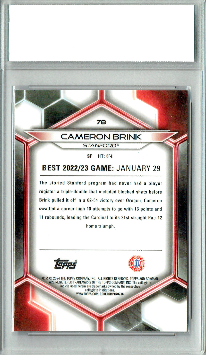 Cameron Brink Rookie Card 2024 Bowman Chrome #78 PRISTINE, PGI 10, Los Angeles Sparks Basketball