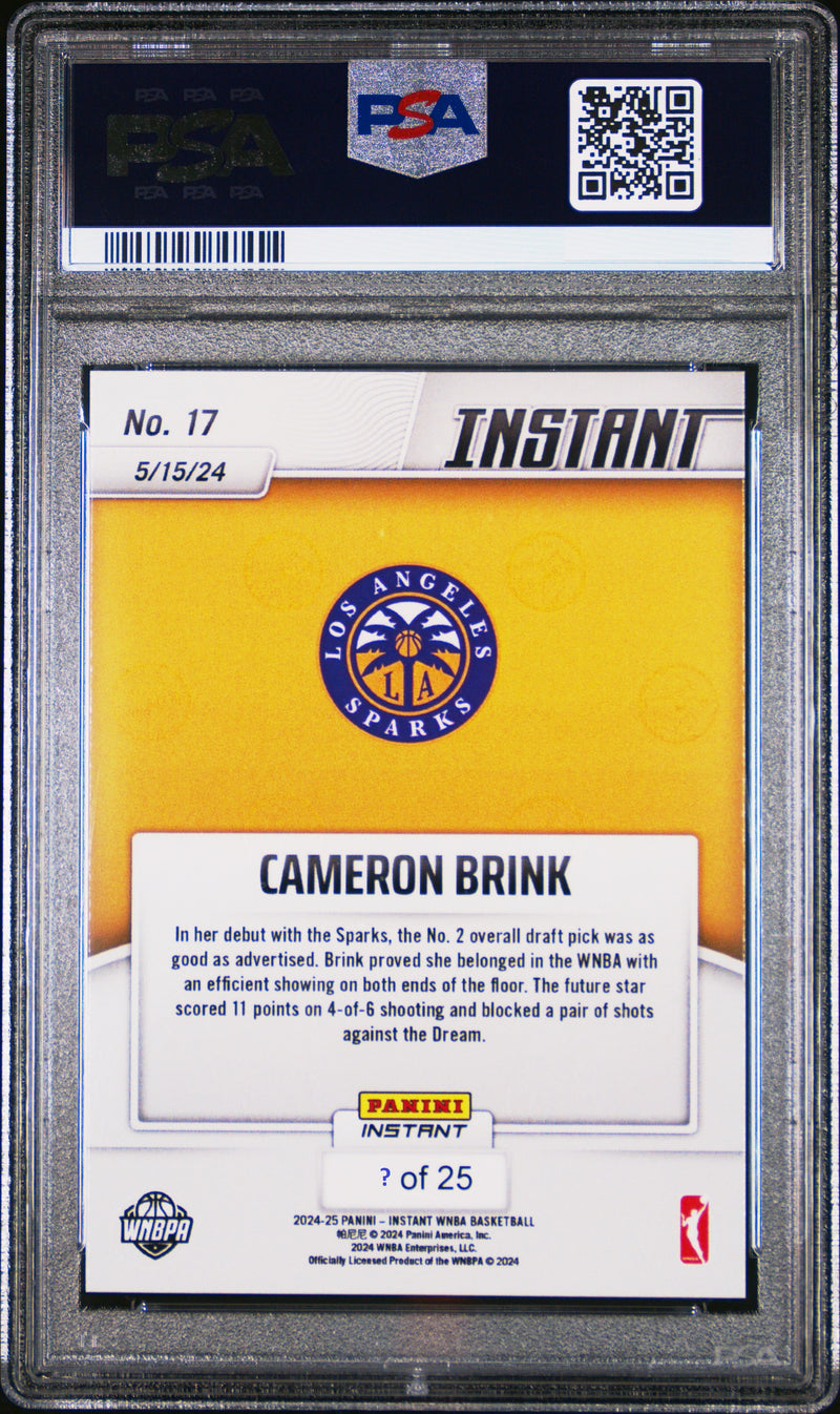 PSA 9 Cameron Brink 2024 Panini Instant #17 Jungle SP Only 25 Made Rookie Card Los Angeles Sparks