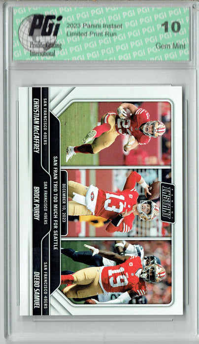 Brock Purdy Christian McCaffrey Deebo Samuel 2023 Panini Instant Card PGI 10