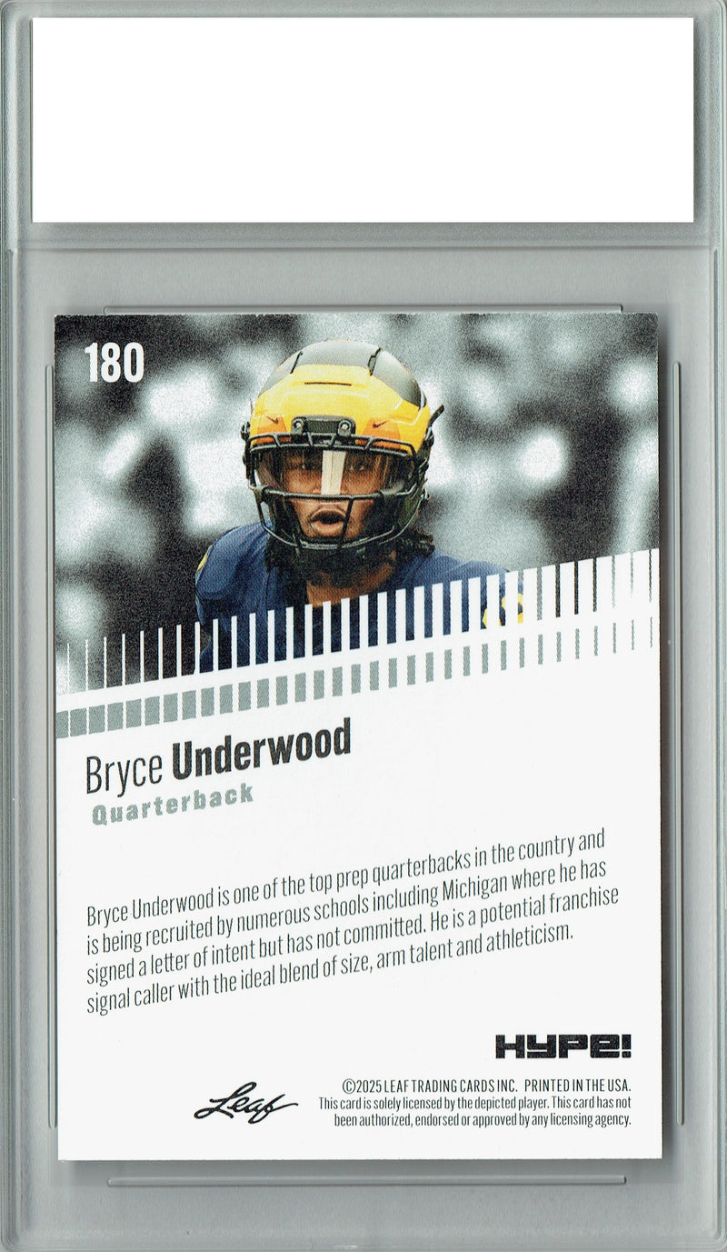 Bryce Underwood Rookie Card Michigan Football Trading Card 2025 Leaf HYPE! #180 Only 5k Made  Certified Mint+