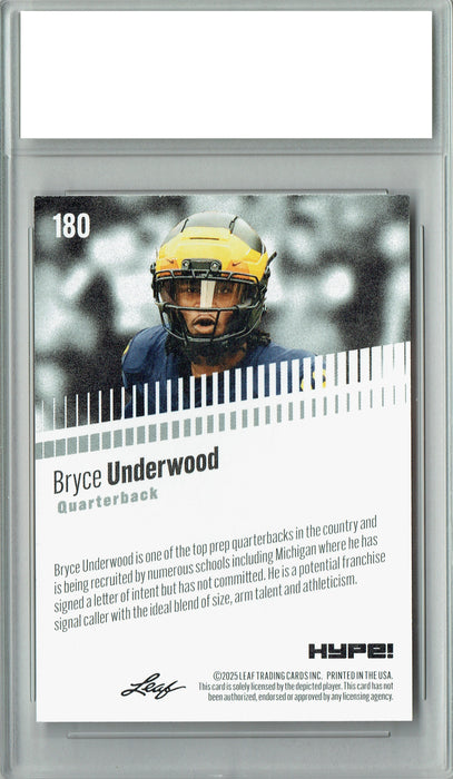 Certified Mint+ Bryce Underwood 2025 Leaf HYPE! #180 Only 5k Made Rookie Card Michigan