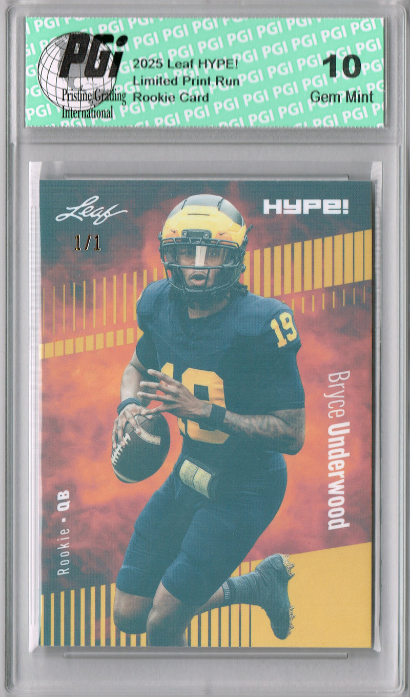 Bryce Underwood Rookie Card Michigan PGI 10 Football Trading Card 2025 Leaf HYPE! #180 Gold Shimmer 1/1
