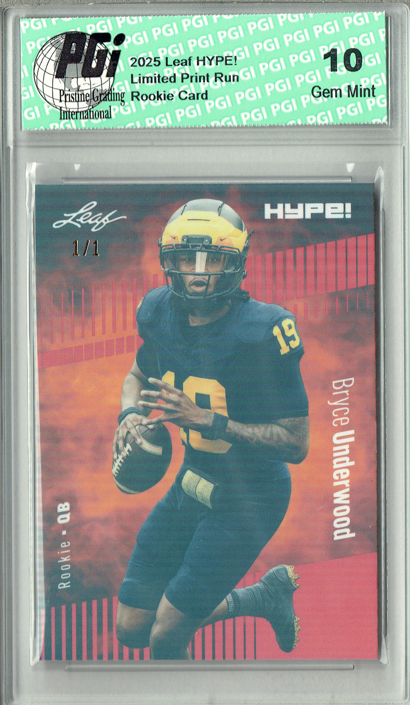 Bryce Underwood Rookie Card Michigan PGI 10 Football Trading Card 2025 Leaf HYPE! #180 Red Shimmer 1/1