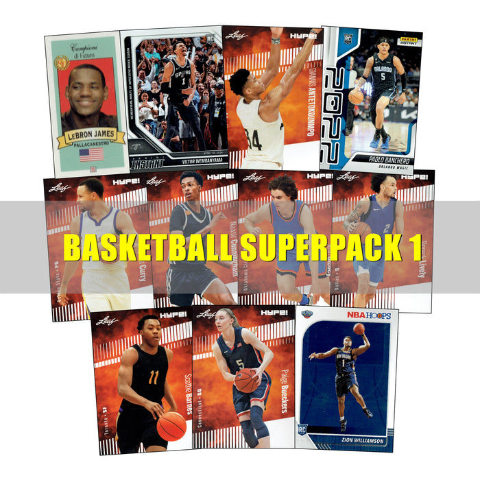 NBA Basketball Superpack - LeBron James, Victor Wembanyama, Paolo Banchero, Steph Curry & More | 11 cards + bonus