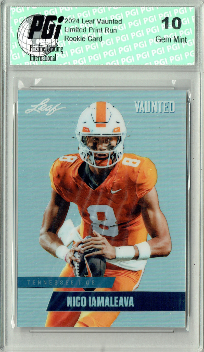 Nico Iamaleava Rookie Card Tennessee / UCLA PGI 10 Gem Mint Football Trading Card 2024 Leaf Vaunted Metal #VM-12 Silver 25 Made