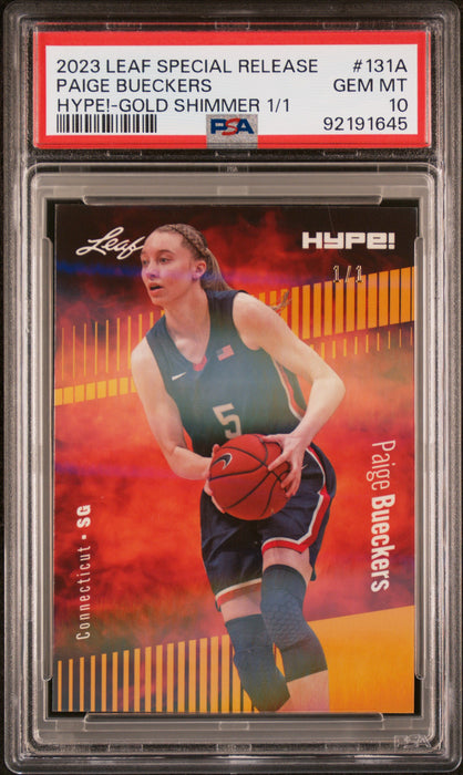 PSA 10 Paige Bueckers 2023 Leaf Hype! #131A Gold Shimmer 1/1 Rookie Card