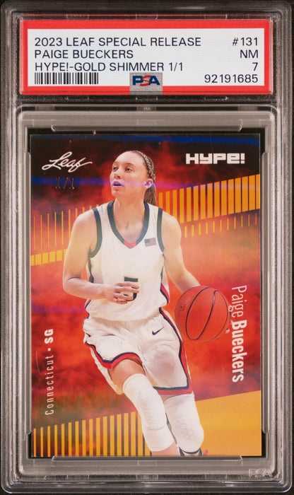 PSA 7 Paige Bueckers 2023 Leaf Hype! #131 Gold Shimmer 1/1 Rookie Card