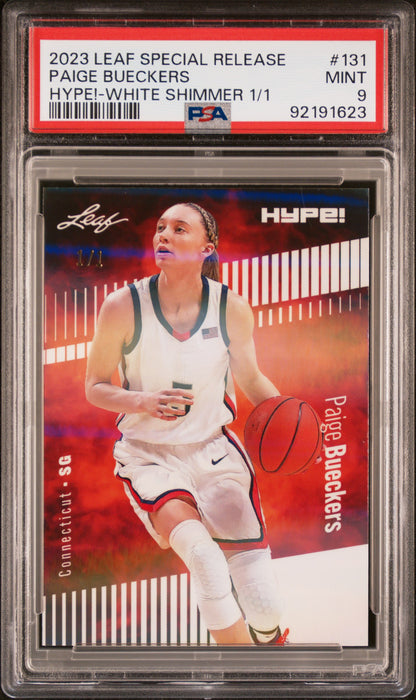 PSA 9 Paige Bueckers 2023 Leaf Hype! #131 White Shimmer 1/1 Rookie Card