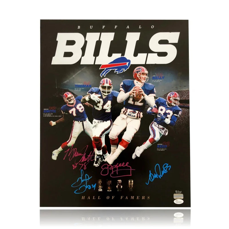 Buffalo Bills Hall of Famers (4) Signed 16x20 Framed #D/25 COA JSA Autograph