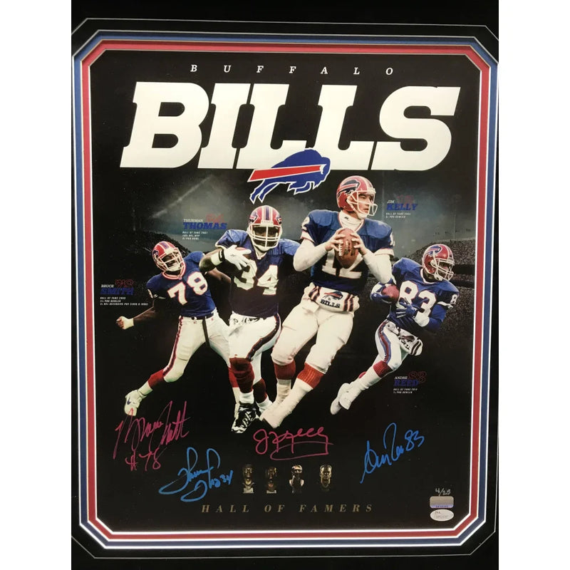 Buffalo Bills Hall of Famers (4) Signed 16x20 Framed #D/25 COA JSA Autograph