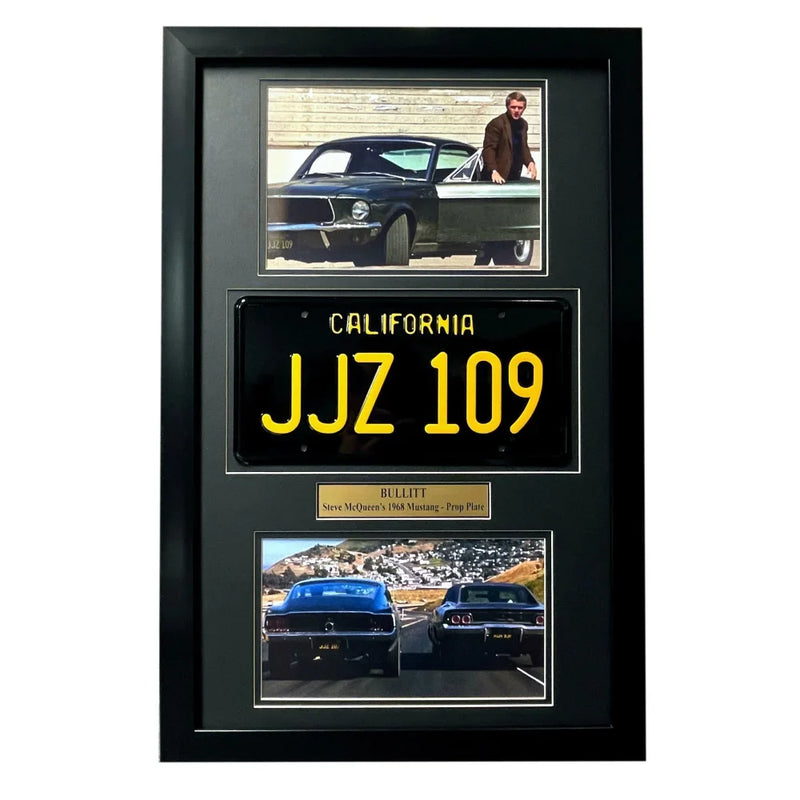 "Bullitt" Steve Mcqueen's Mustang Movie Car License Plate Framed Memorabilia