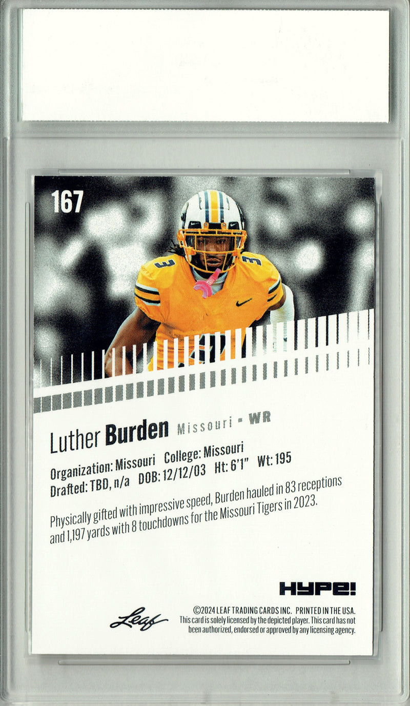 Luther Burden 2024 Leaf HYPE! #167 Red SP 5 Made Rookie Card PGI 10